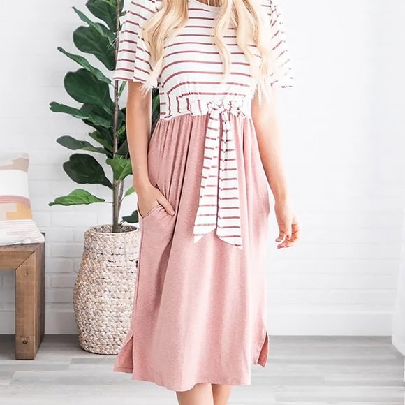 DoubleCat Dresses & Skirts - DRESS PINK MIDI TIE DRESS NEW